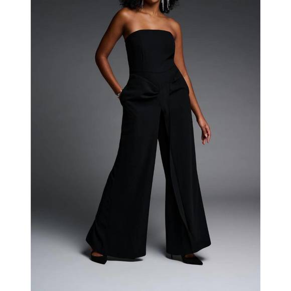 NEW JOSEPH RIBKOFF strapless wide leg jumpsuit in black - Picture 1 of 5
